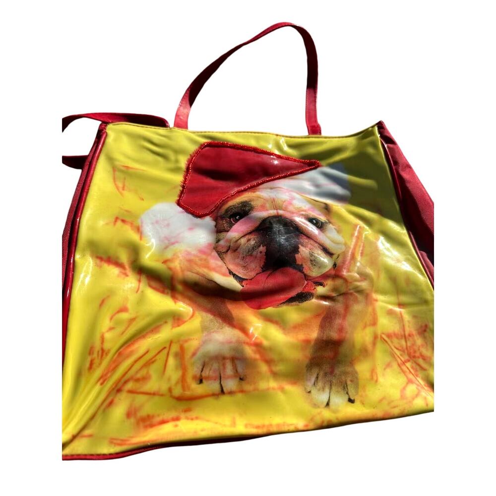 Vintage Bulldog Puppy Print Carrier tote shoulder bag - Picture 4 of 9